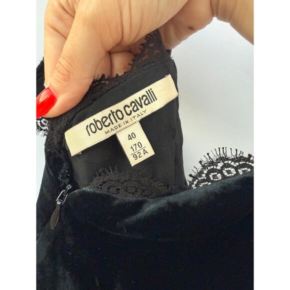 Vintage Roberto Cavalli Black Y2K Devoré Velvet Animal Print Lace Slip Dress - Picture 3 of 13